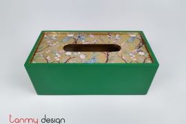 Green tissue box with with spring flower pattern with 2 edges inside 24*12*9 cm